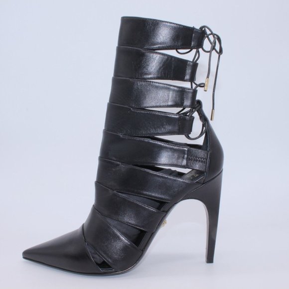 Versace Strappy Gladiator Women Pumps Heels Size 40 EU/ US 10 Black Leather New